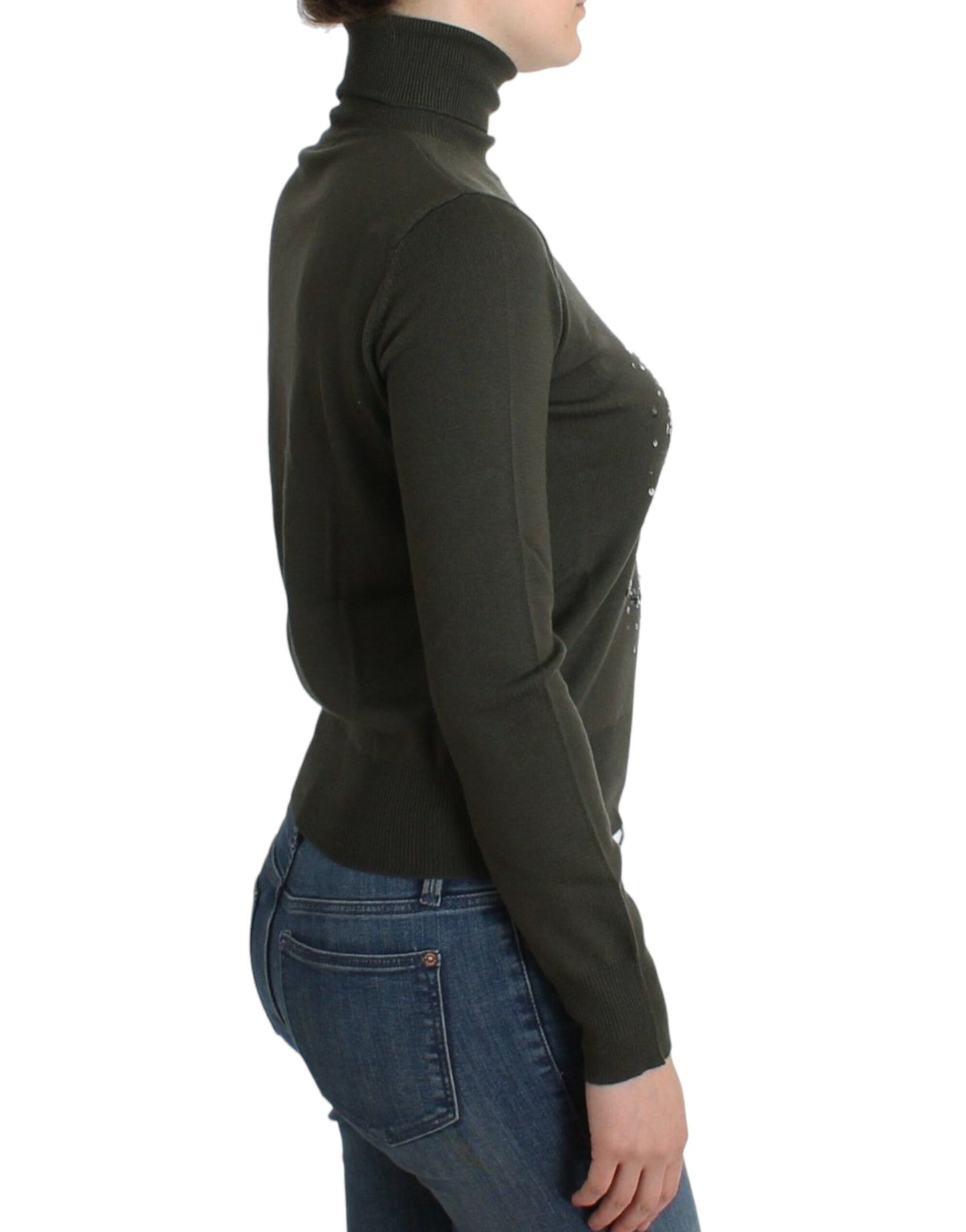 Chic Green Turtleneck Virgin Wool Sweater