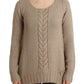 Elegant Beige Knitted Crew Neck Sweater