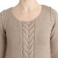 Elegant Beige Knitted Crew Neck Sweater