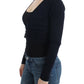 Elegant Black Cropped Virgin Wool Cardigan