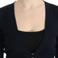 Elegant Black Cropped Virgin Wool Cardigan