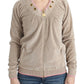 Beige Zip Cardigan with Gold Tone Accents