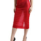 Chic Red High Waist Sheer Midi Skirt