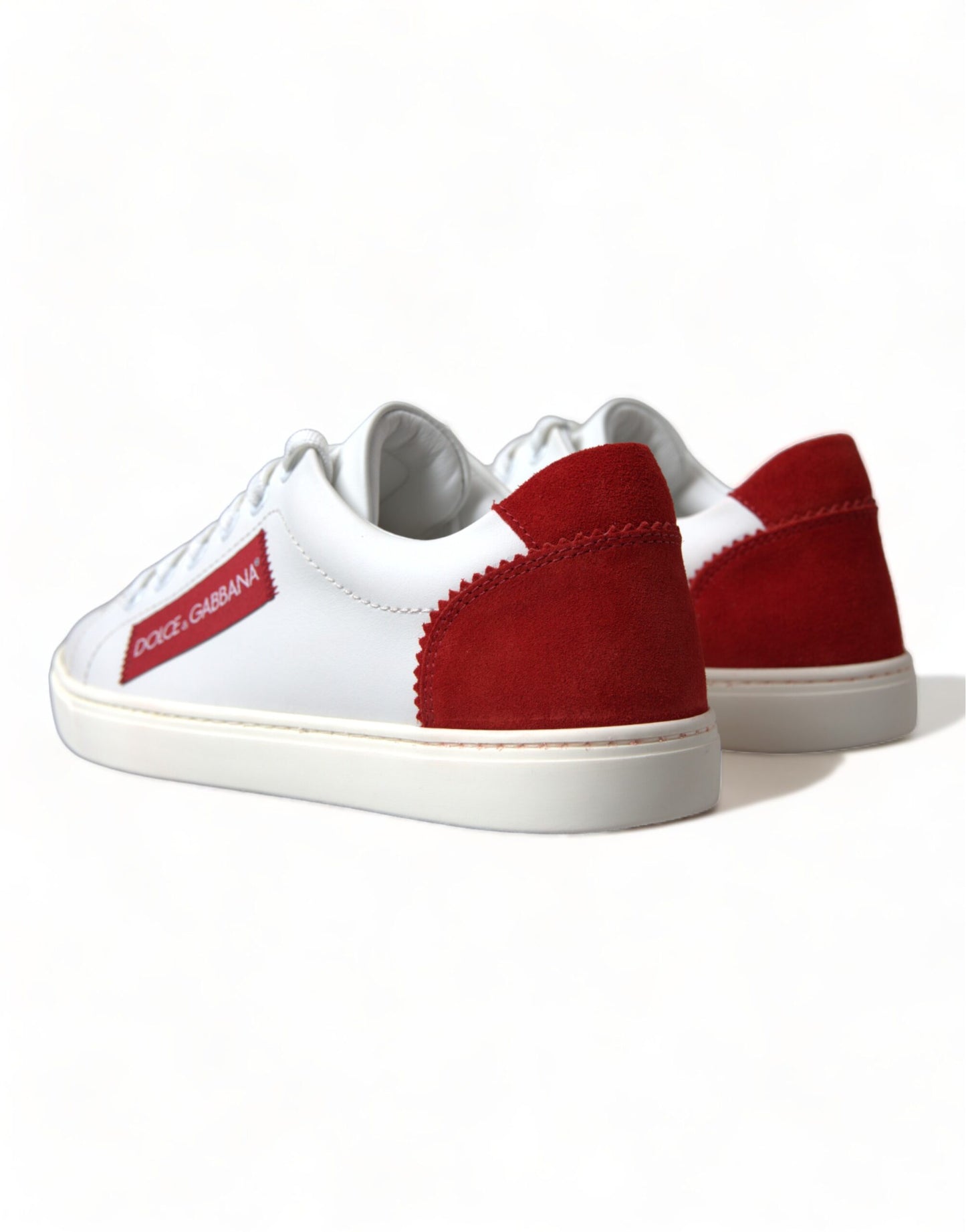 Chic White Leather Sneakers with Red Accents