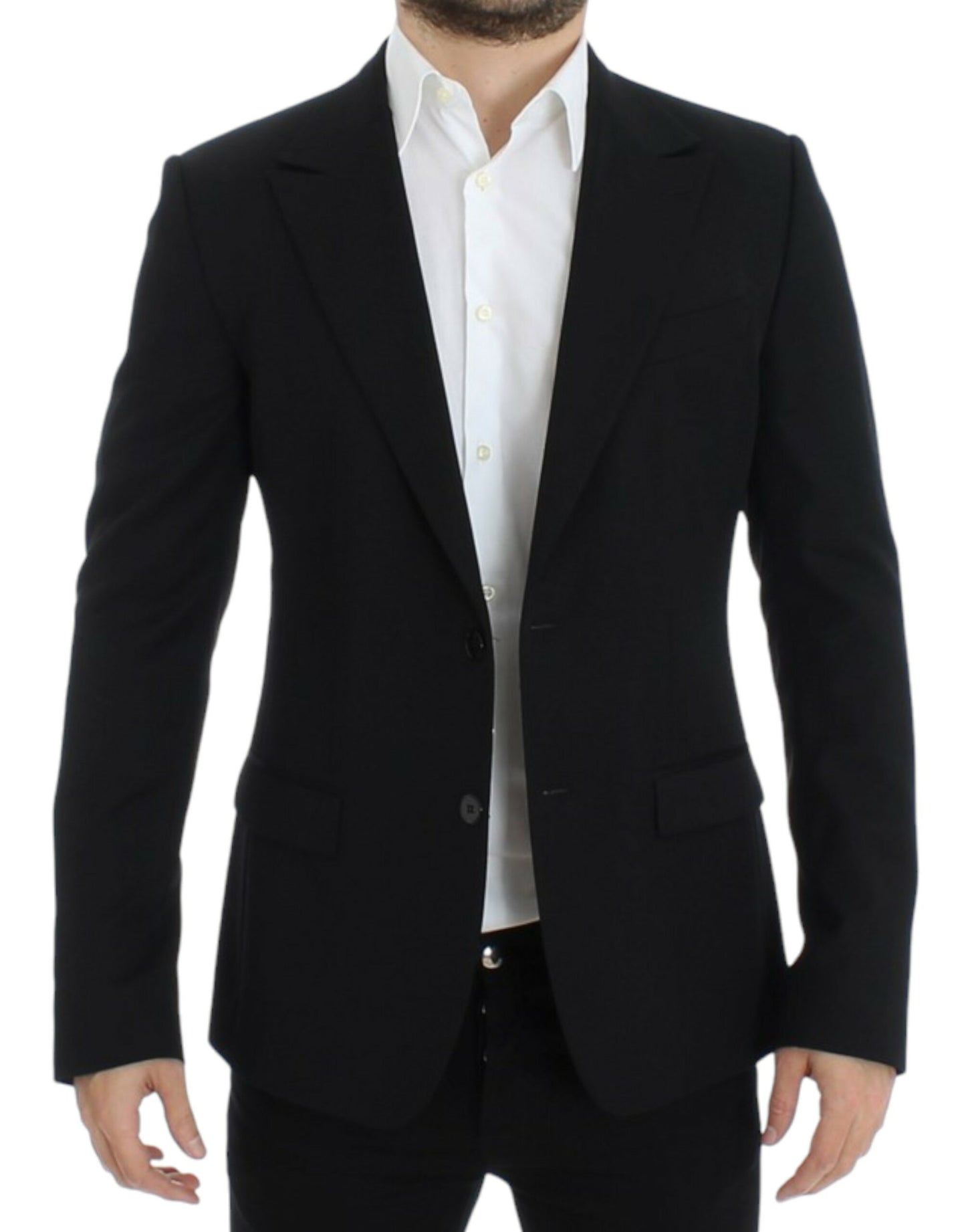 Elegant Slim Fit Black Wool Blazer