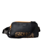 Black Exotic Leather Logo Belt Waist Fanny Pack Bag