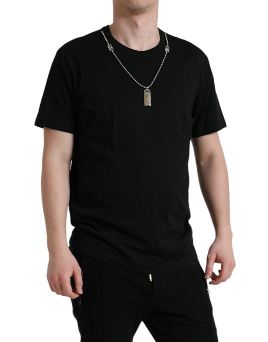 Sleek Cotton Round Neck T-Shirt with Chain Detail