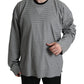 Elegant Gray Striped Silk Crewneck Pullover