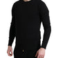 Elegant Black Cotton Crewneck Pullover Sweater