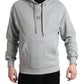 Chic Gray Logo Hooded Cotton Sweater