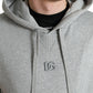 Chic Gray Logo Hooded Cotton Sweater