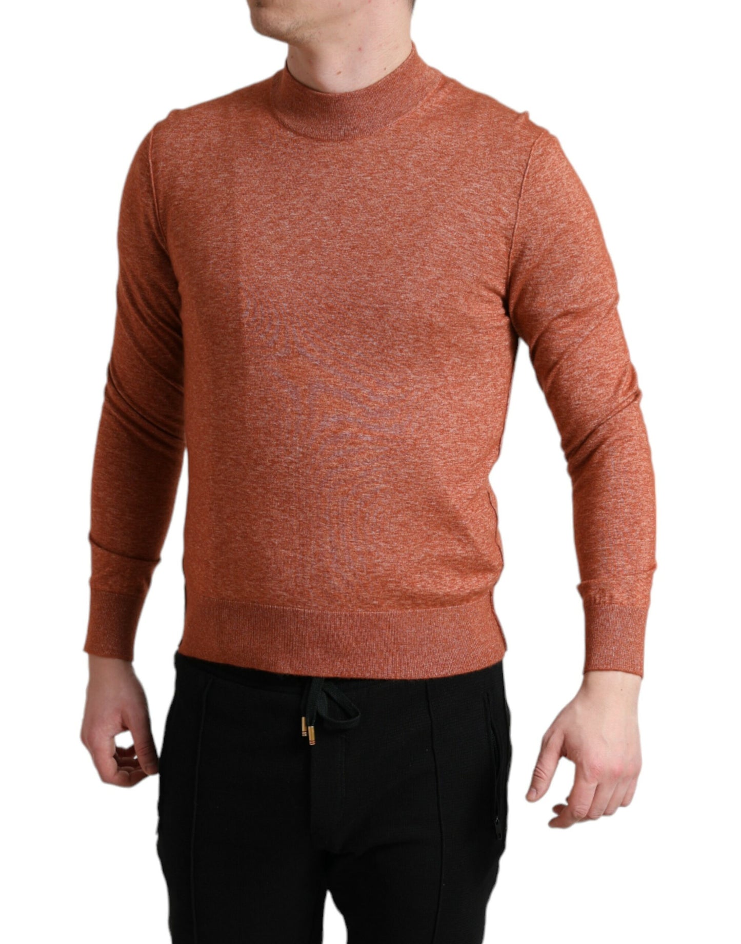 Silk-Cashmere Orange Crew Neck Sweater