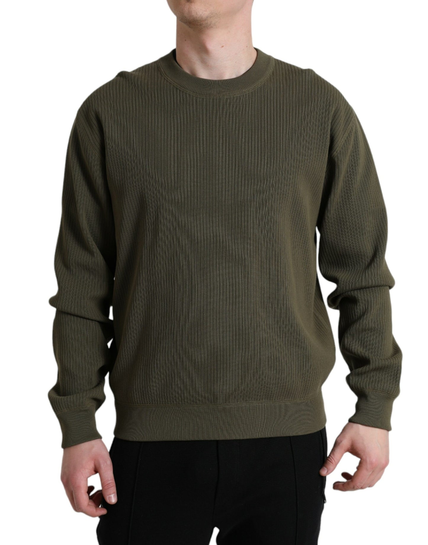 Elegant Green Crew Neck Cotton Sweater