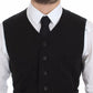 Elegant Black Cotton Blend Dress Vest