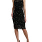 Exquisite Black Floral Lace Crystal Sheath Dress