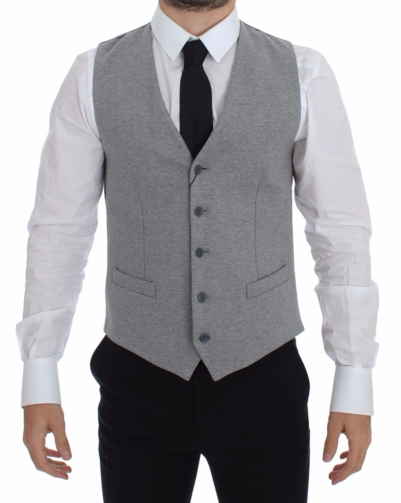 Elegant Gray Cotton Stretch Dress Vest