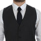 Elegant Gray Striped Wool Dress Vest