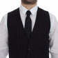 Elegant Black Striped Single Breasted Dress Vest