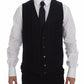 Elegant Black Striped Single Breasted Dress Vest