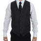 Elegant Gray Striped Wool Dress Vest