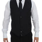 Elegant Black Striped Wool Dress Vest