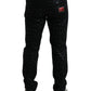 Exquisite Slim-fit Patterned Black Jeans