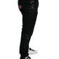 Exquisite Slim-fit Patterned Black Jeans