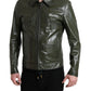 Emerald Elegance Leather Biker Jacket