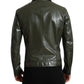 Emerald Elegance Leather Biker Jacket