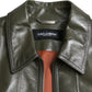 Emerald Elegance Leather Biker Jacket