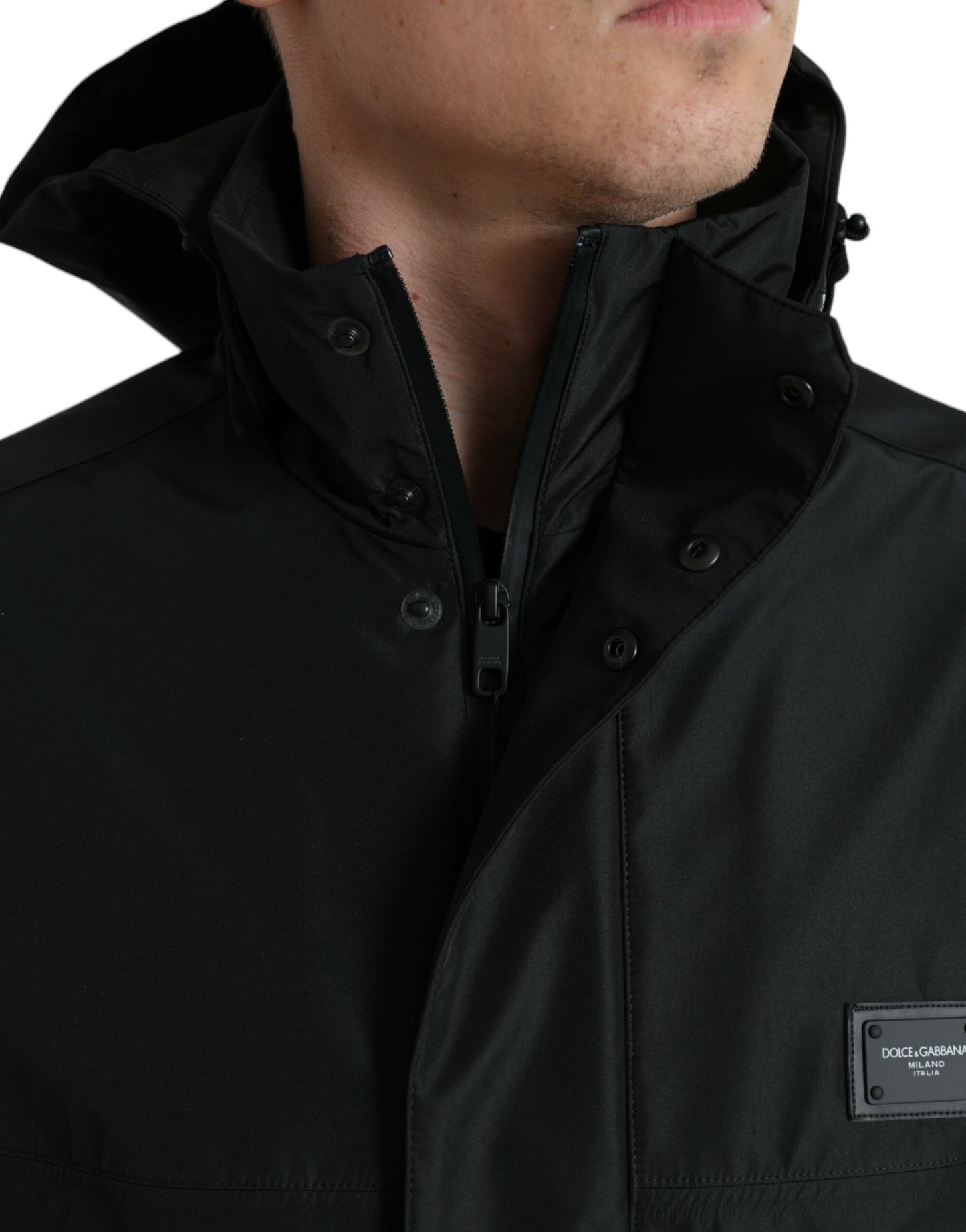 Sleek Black Windbreaker Jacket