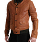 Elegant Leather Perforated Bomber Jacket