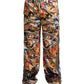 Elegant Satin Track Pants in Multicolor Marble