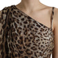 Elegant One-Shoulder Leopard Midi Dress