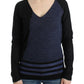 Chic Striped V-Neck Wool Blend Sweater