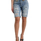 High Waist Embellished Bermuda Denim Shorts