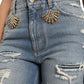 High Waist Embellished Bermuda Denim Shorts