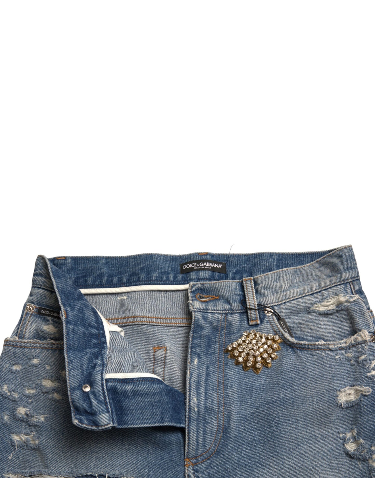 High Waist Embellished Bermuda Denim Shorts