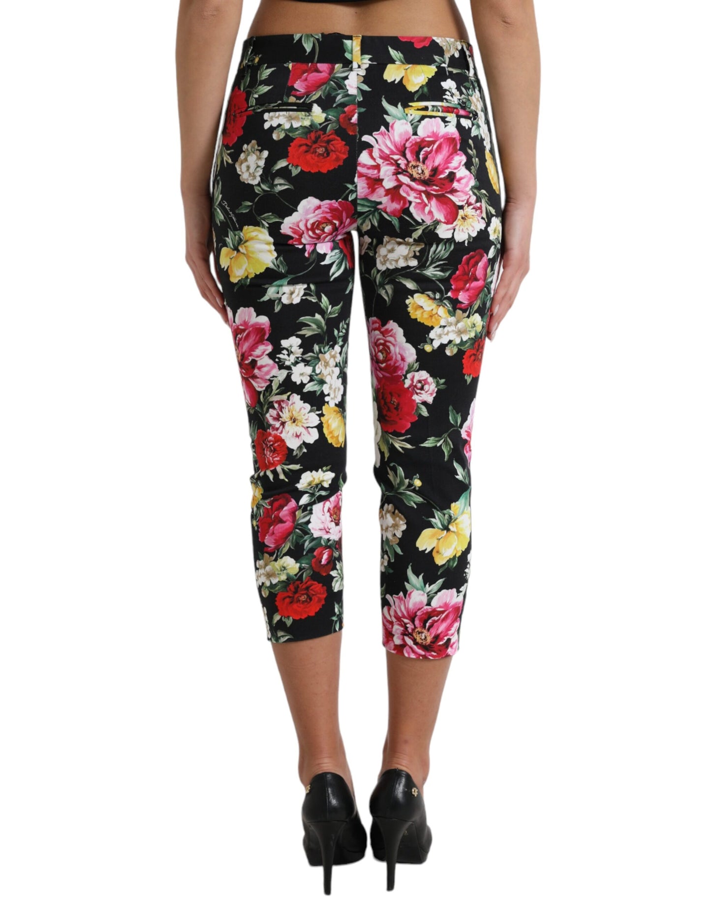 Elegant Floral Mid Waist Cropped Pants