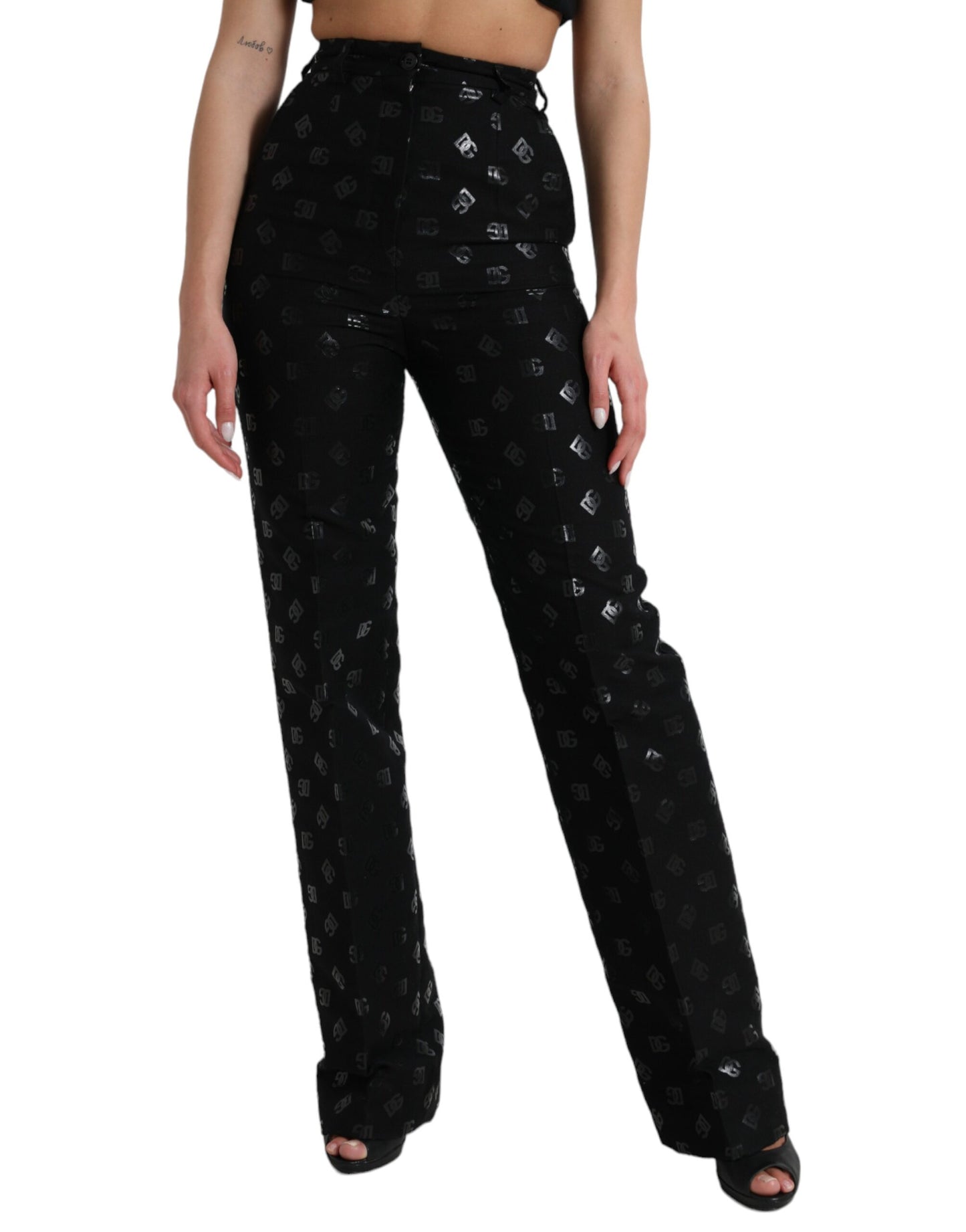 Chic High Waist Straight Pants with Logo Print