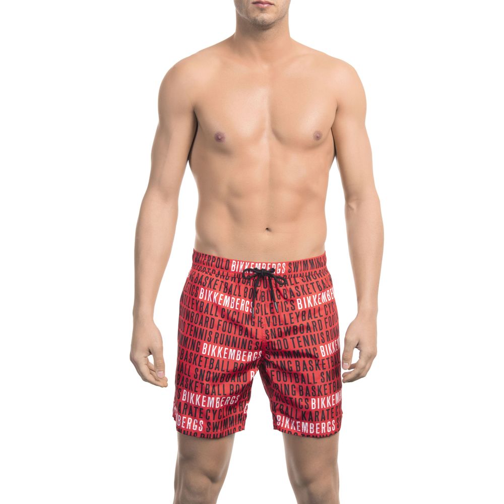 Red Polyester Men Swimsuit