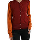 Silk Button Front Cardigan in Maroon Mix