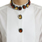 Elegant Crystal-Embellished White Cotton Top