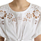 Elegant White Floral Lace-Up Blouse