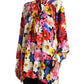 Floral Silk Blouse with Front Tie Fastening