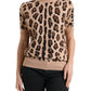 Elegant Beige Leopard Turtleneck Wool Top