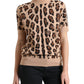 Elegant Beige Leopard Turtleneck Wool Top