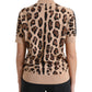 Elegant Beige Leopard Turtleneck Wool Top