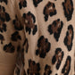 Elegant Beige Leopard Turtleneck Wool Top