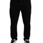 Elegant Black Cotton Joggers with Logo Embroidery